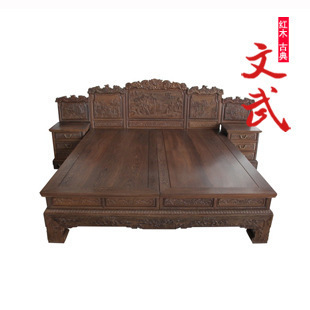 红木家具/鸡翅木高低床 鸳鸯戏水式/带两边柜双人床/实木古典家具 图片_高清大图 